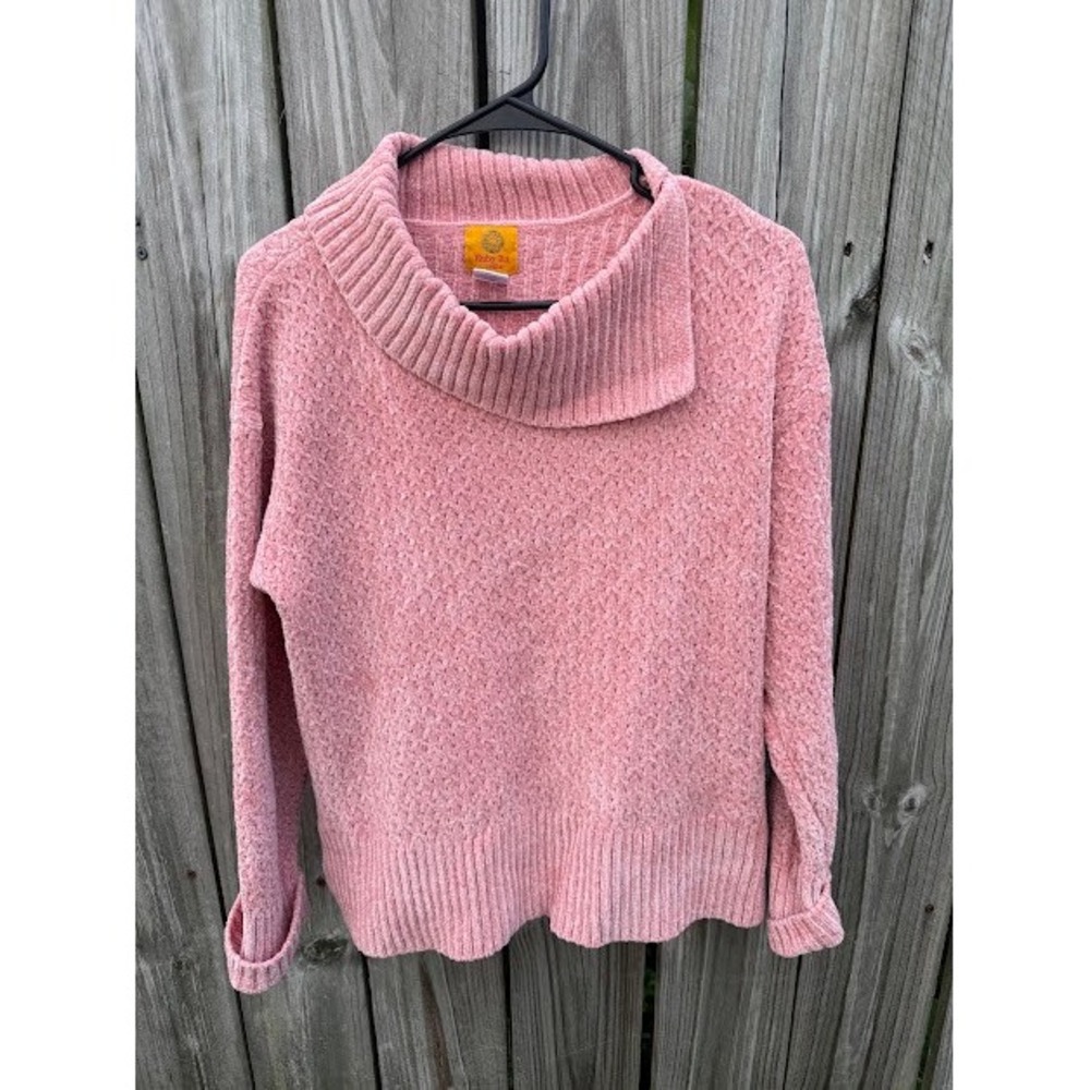 Coquette Balletcore Ruby Rd Chenille Sweater Petite Small Pink Split Cowl Neck